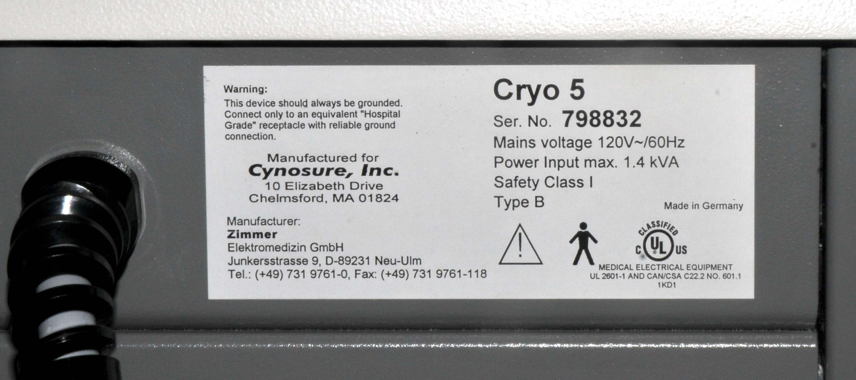 Zimmer Cryo5 Chiller Skin Cooling Epidermal Syneron Syner-Cool Cryo 5 IPL Laser