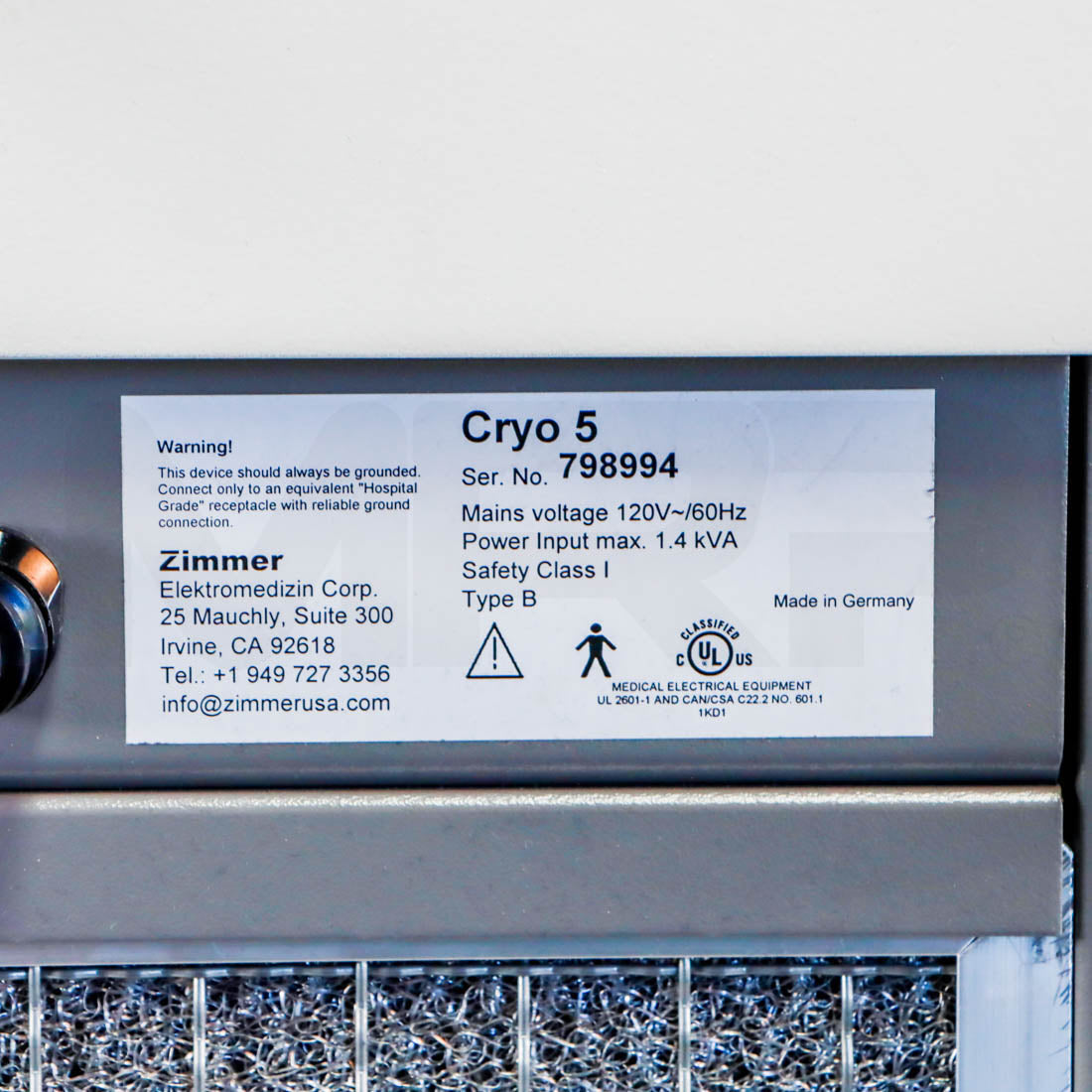 Zimmer Cryo 5 Chiller Air Cooler System