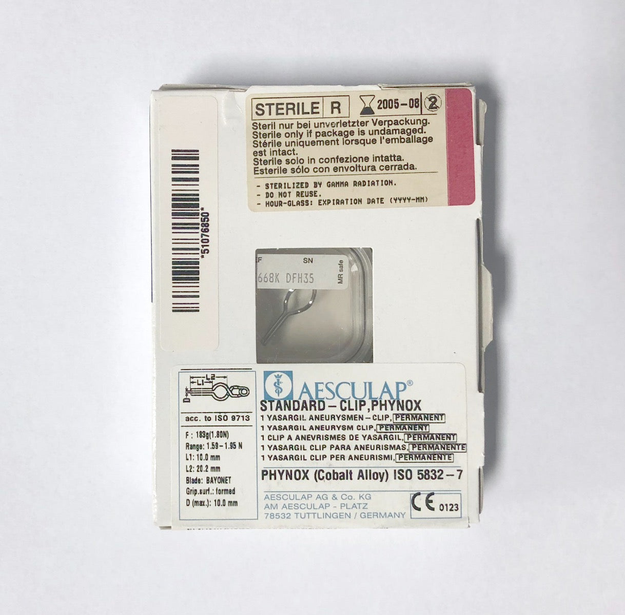 Aesculap Standard Clip Phynox Yasargil Aneurysm Clip FE668K Expired