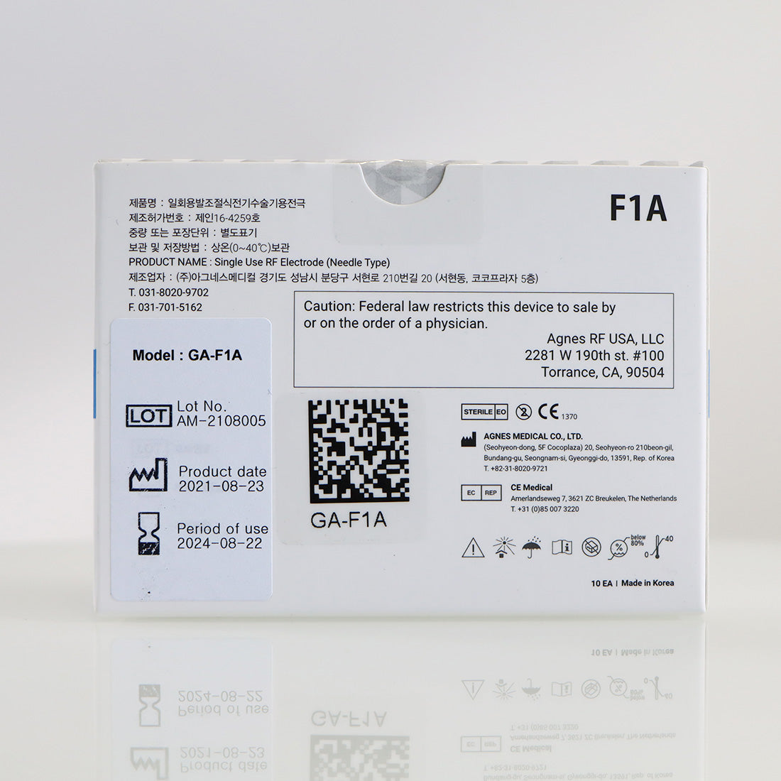 Agnes Medical RF Electrode Needle Type Micro-Insulated Model GA-F1A - 10-Pack