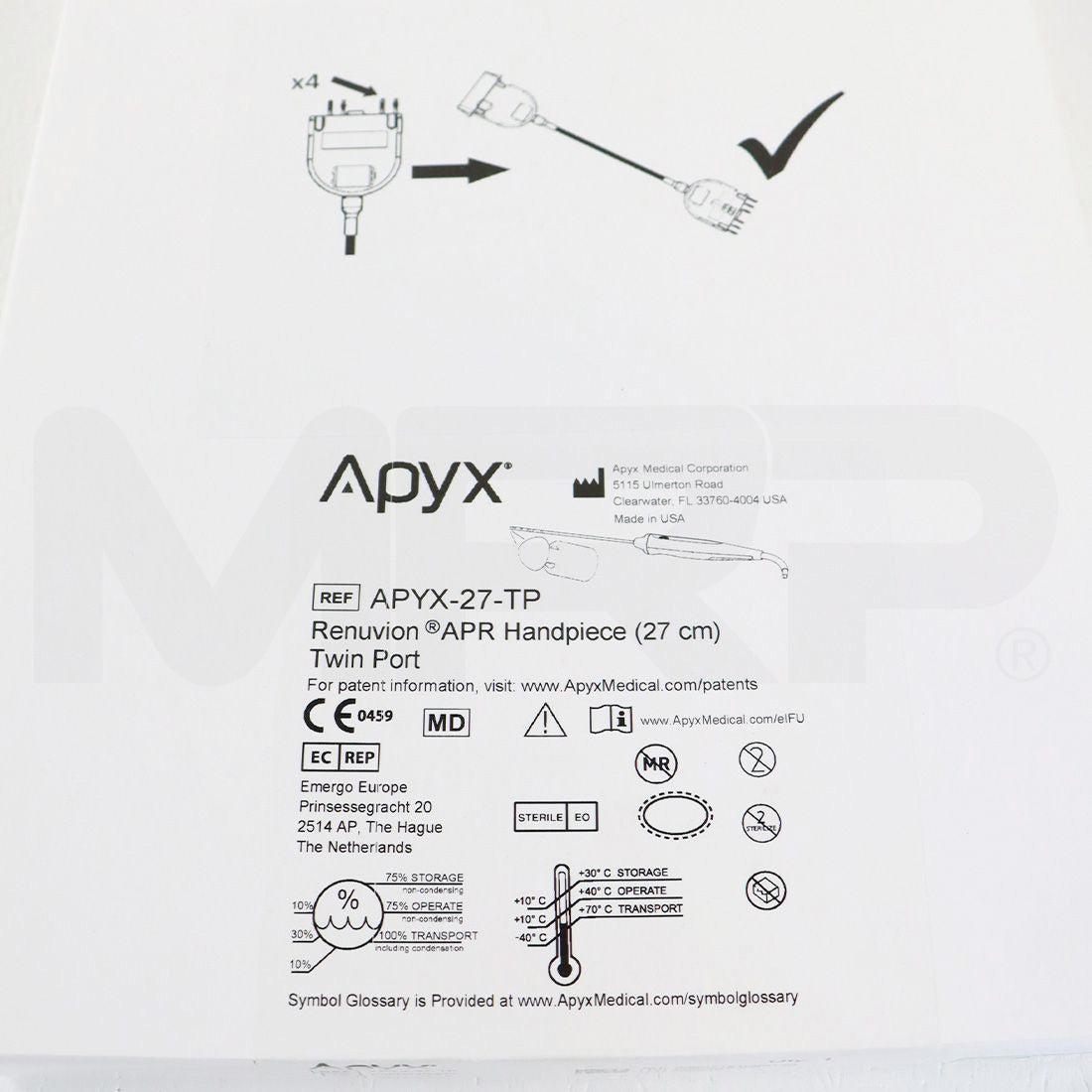 Renuvion APR Twin Port 27mm Handpiece Electrosurgical RF Generator APYX-27-TP 4 Pin EXP 08/2025