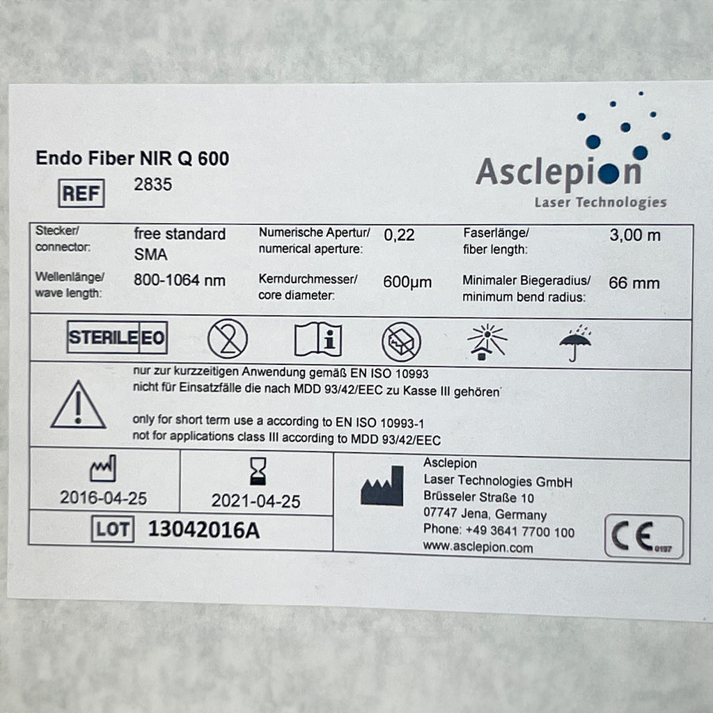 Asclepion Laser Tec 2835 Endo Fiber NIR Q 600 800-1064nm 66mm EXP2021
