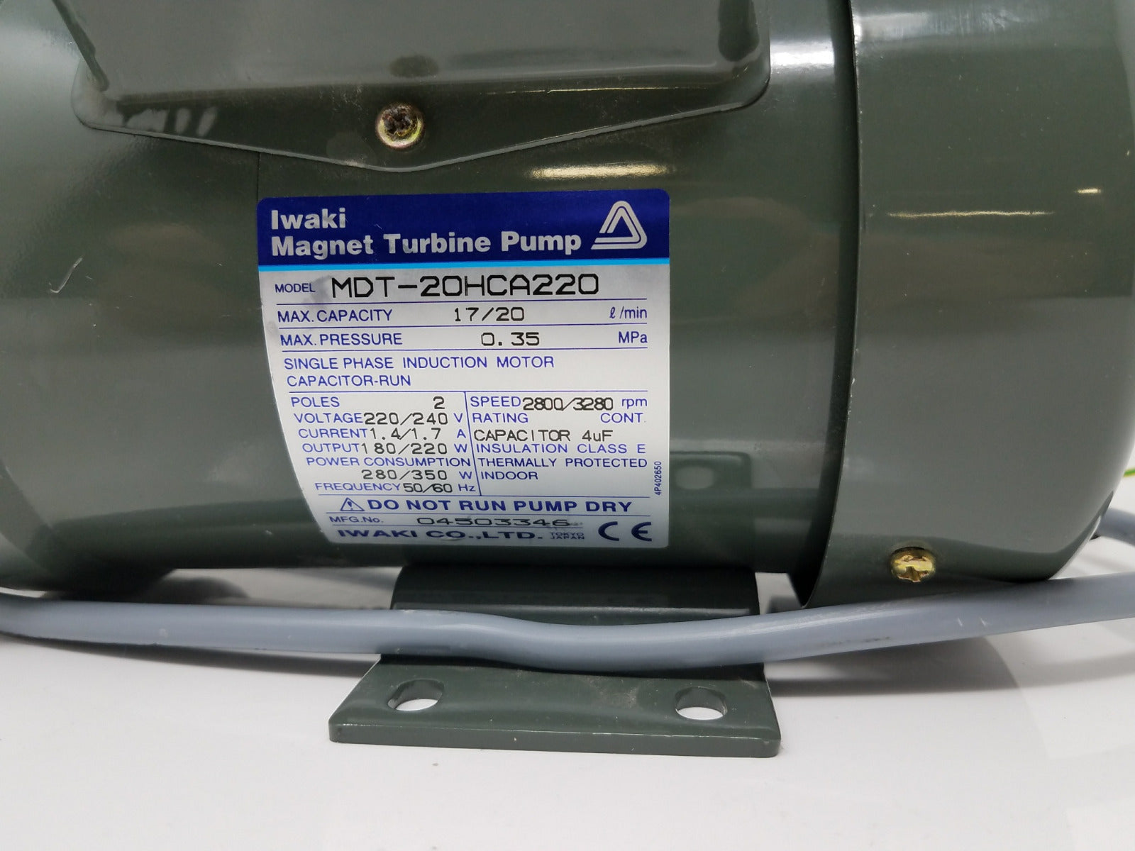 Iwaki Magnet Turbine Pump MDT-20HCA220 Asclepion Mediostar Untested Parts AS-IS