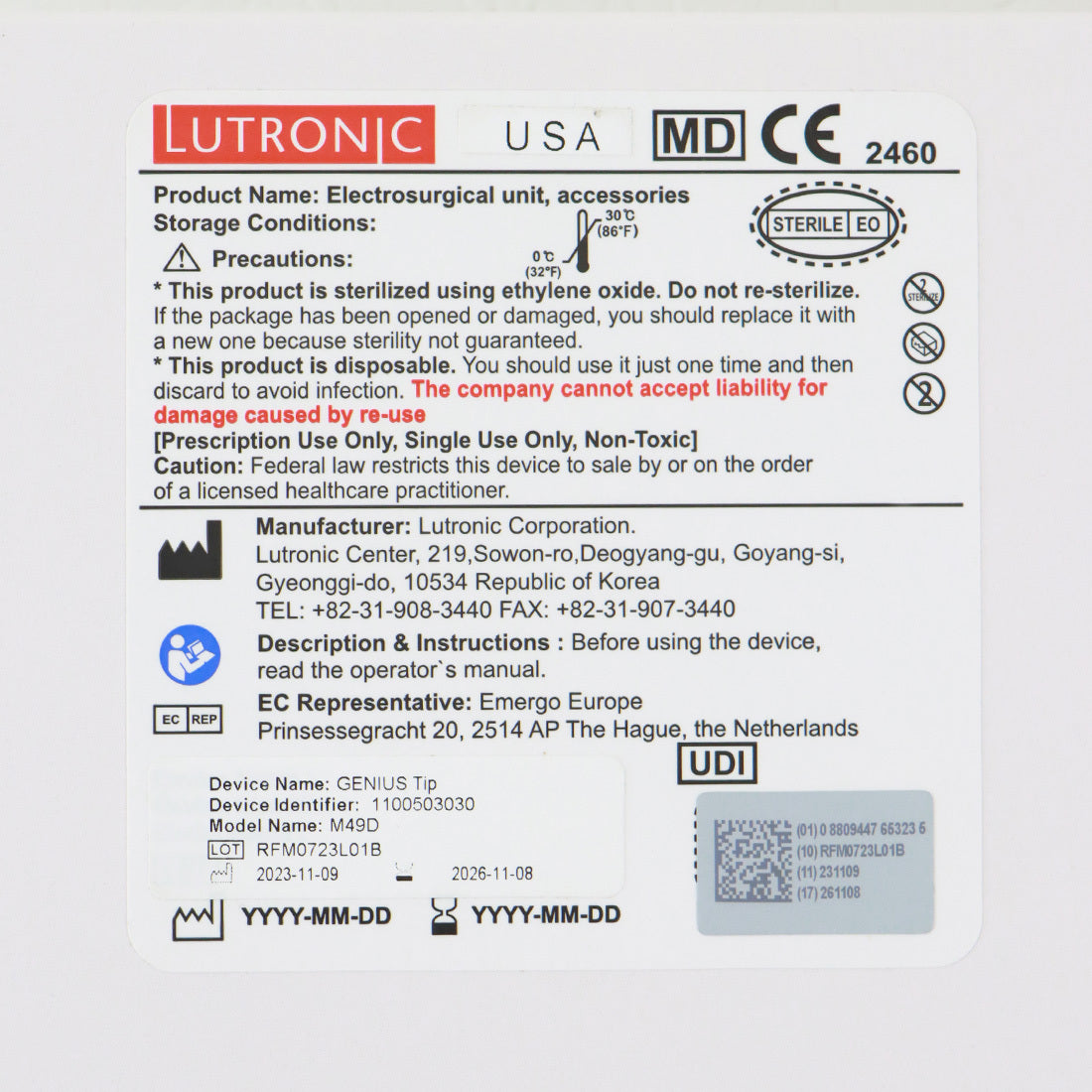 Lutronic Genius M49D Electrosurgical Microneedling Non-S Tips - 4-Pack (EXP 11/08/2026)