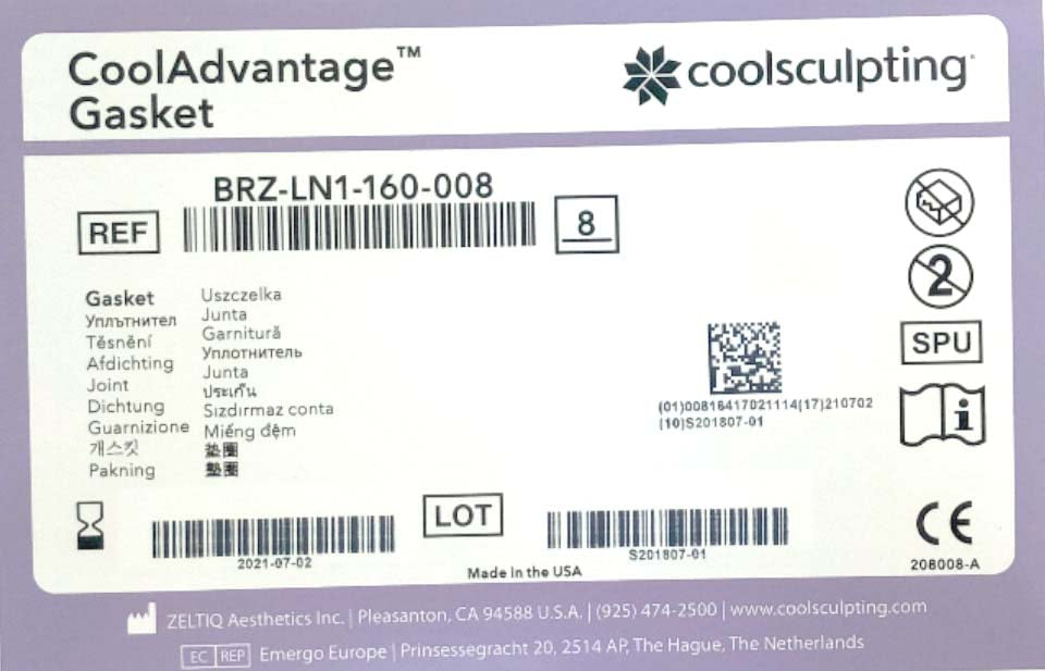Zeltiq CoolSculpting BRZ-LN1-160-008 Cool ADVANTAGE Gaskets 8PK EXP 2021-07-02