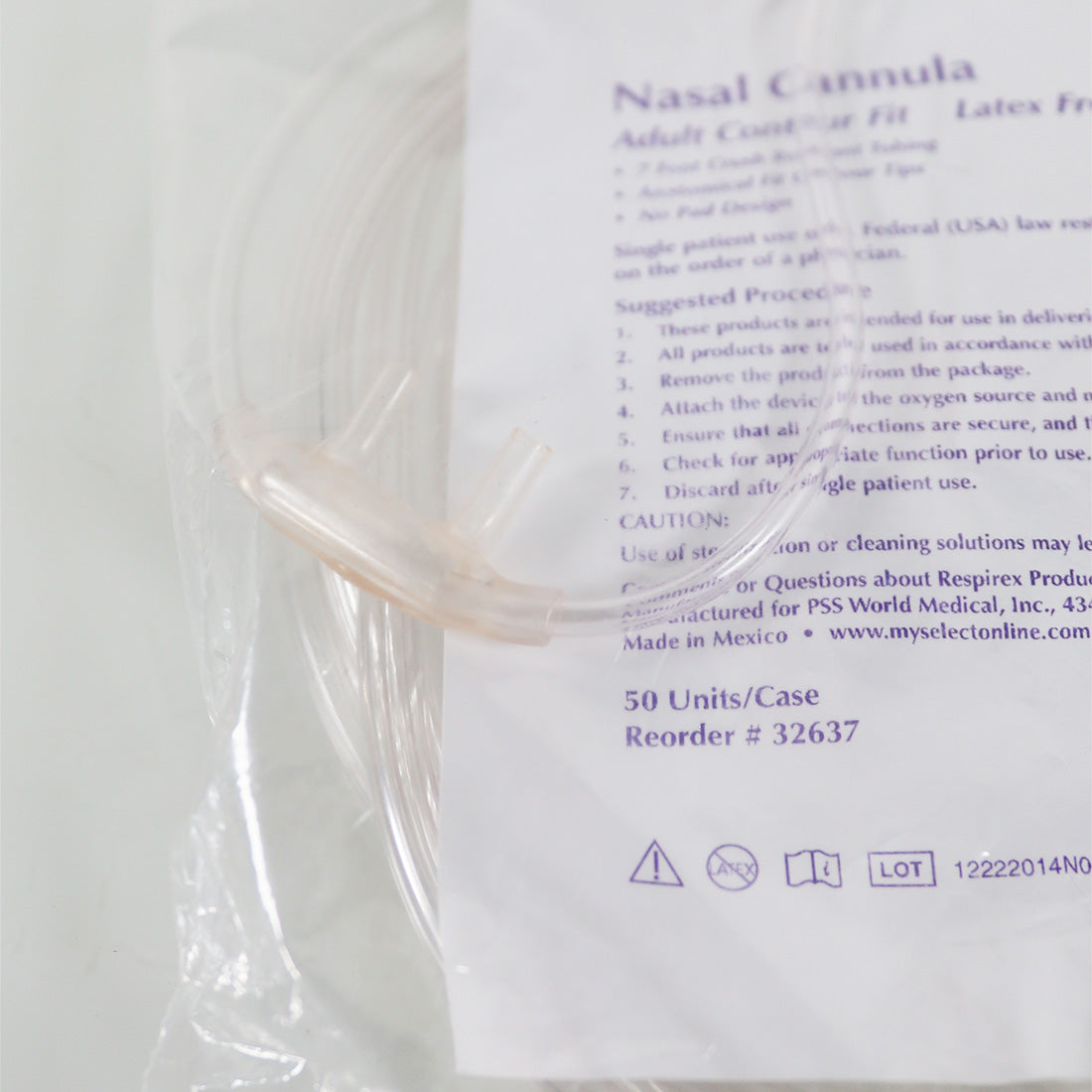 Respirex Nasal 7 foot Cannula Adult Contour Fit Tip Latex Free x5pc 71852