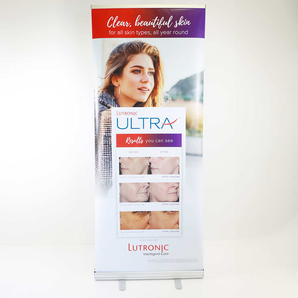 Lutronic Ultra Clear Beautiful Skin All Year Office Market Banner 34in x 81in