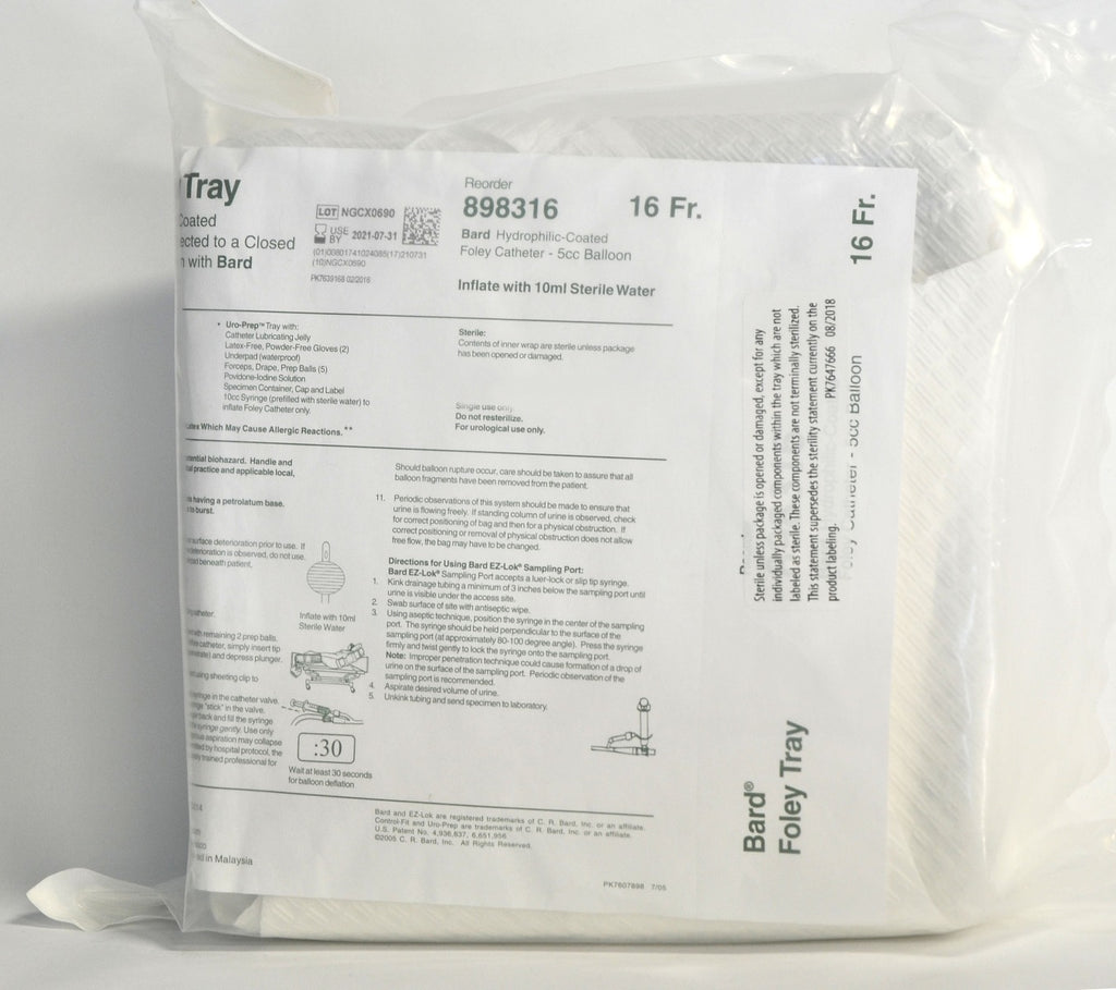 Bard Foley Tray 5cc Balloon Catheter 16 Fr P/N: 898316 Urinary Drainage System