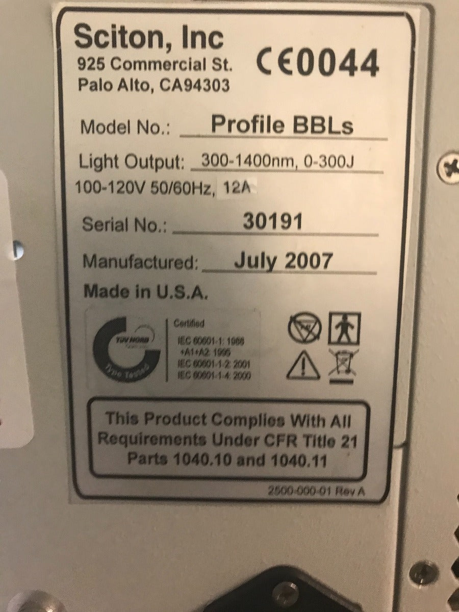 2007 Sciton BBLs Laser Broad Band Light Pigment HR Vascular BBL IPL LOW SHOTS
