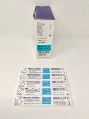 BD Insyte Autoguard 22GA 1in 0.9mm x 25mm Vialon Instaflash 381423 EXP2015 37pk