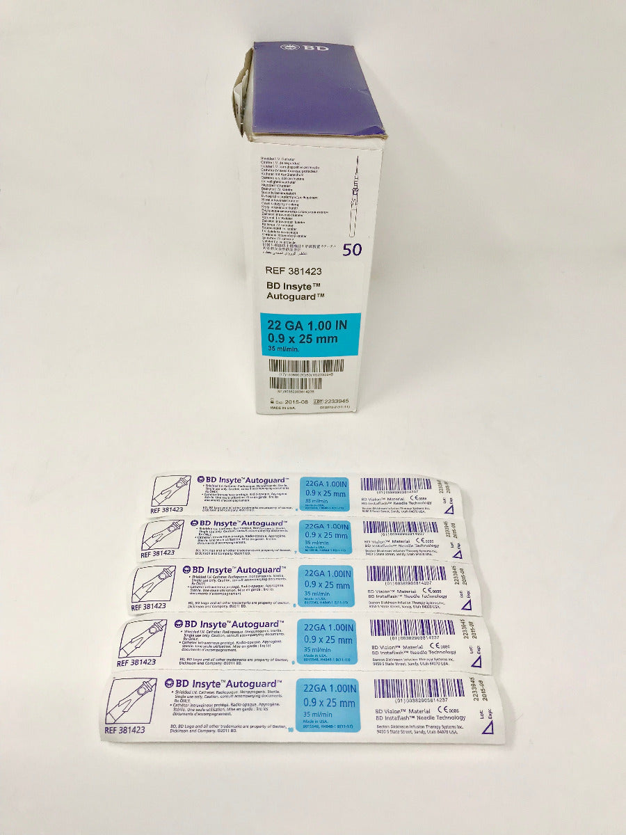 BD Insyte Autoguard 22GA 1in 0.9mm x 25mm Vialon Instaflash 381423 EXP2015 37pk
