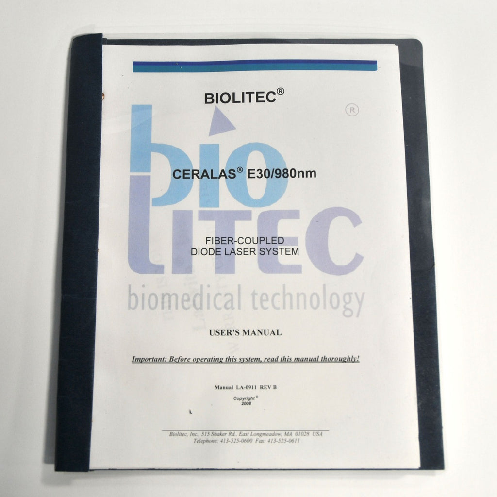 Biolitec Ceralas E30/980nm Fiber-Coupled Diode Laser User's Manual LA-0911 2008