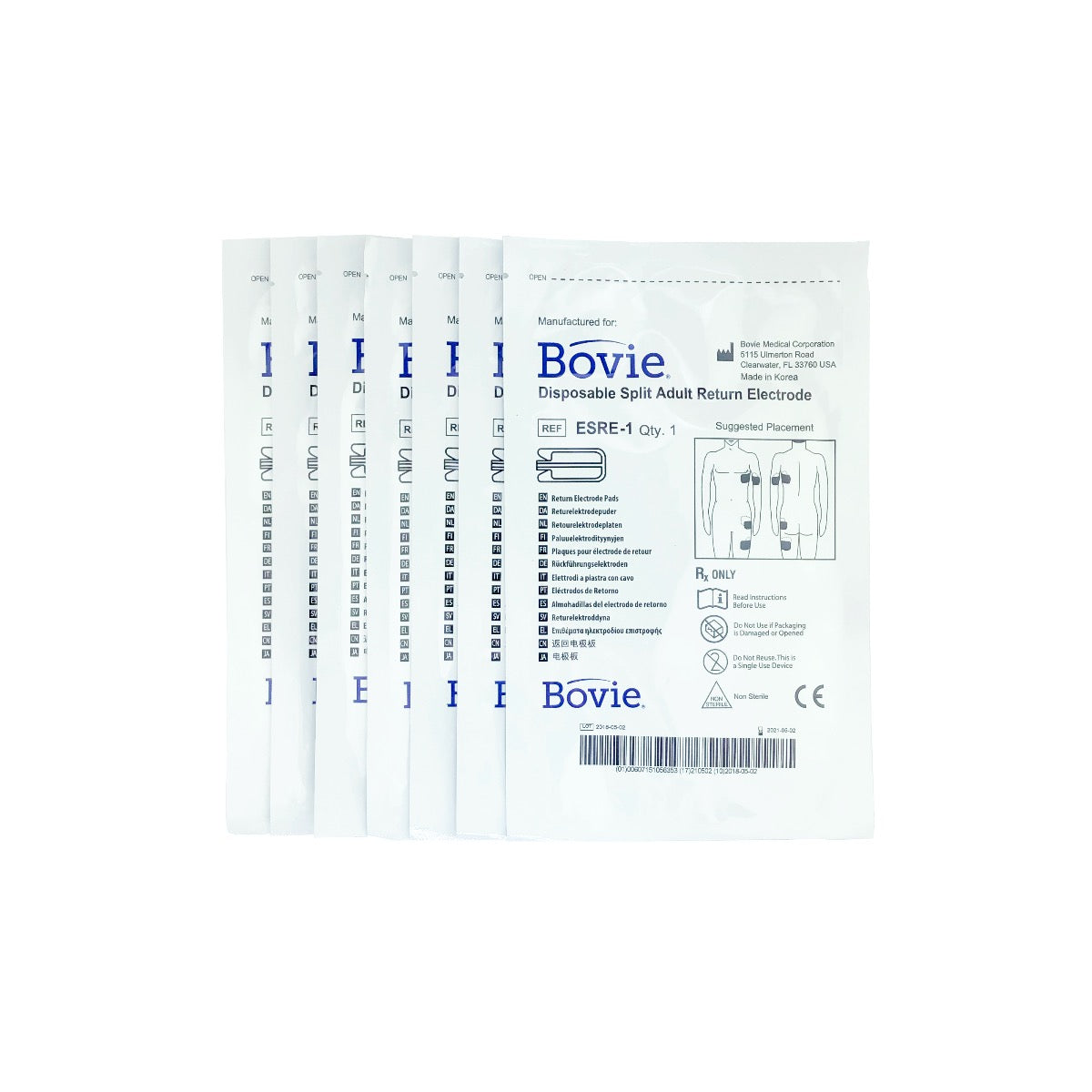 Bovie Cutera BTL Split Adult Electrode Ground Pad ESRE-1 Exp 05/21 - 7 Pack