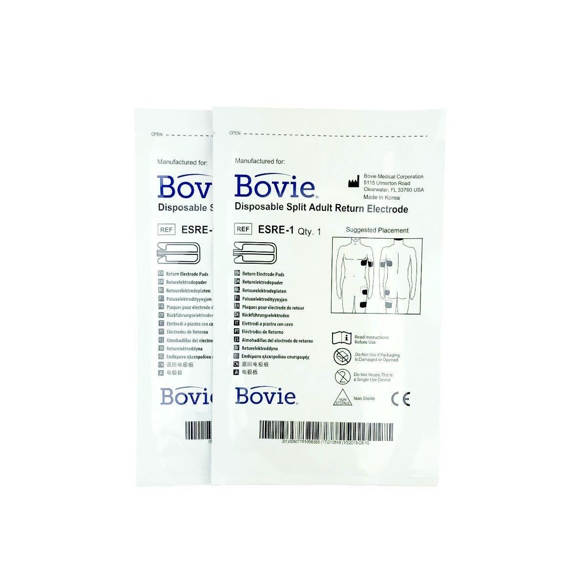Bovie ESRE-1 Disposable Split Return Electrode EXP 06/2024 - 2 Pack