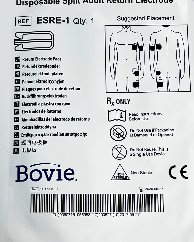 Bovie Disposable Split Adult Electrode Electrosurgical Ground Pad ESRE-1 5x PCS