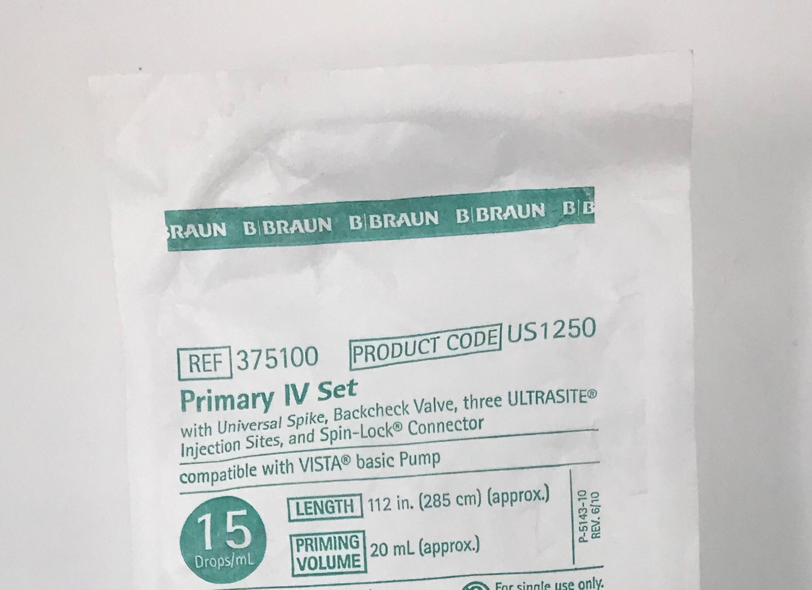 Braun Primary Gravity IV Set 3 ULTRASITE Injection Sites Sterile US1250 375100