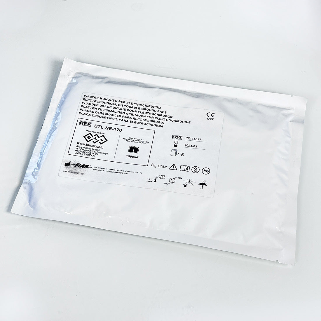 BTL Electrosurgical Disposable Ground Pad REF BTL-NE-170 Exp 07/2024 Single