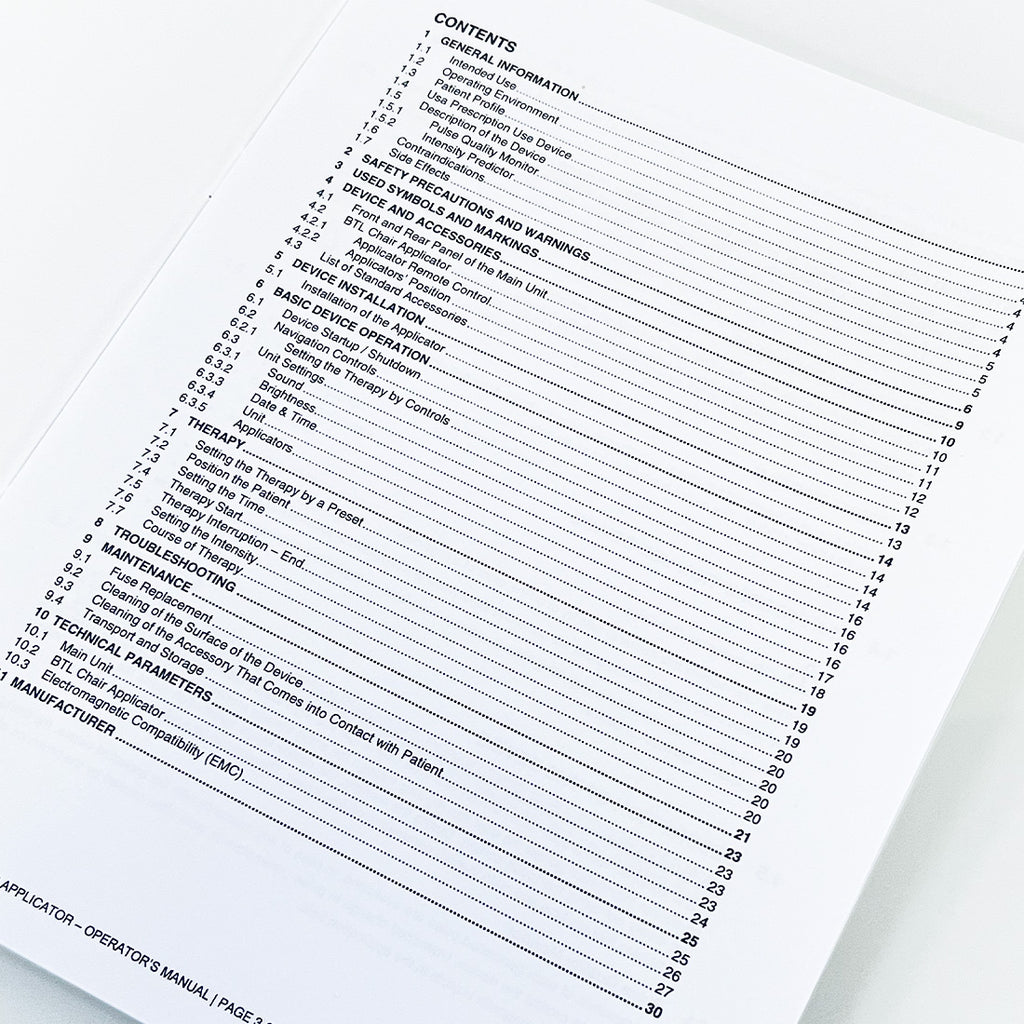 BTL Emsella Chair Applicator operator's Manual Booklet 099-80MANCENUS01101