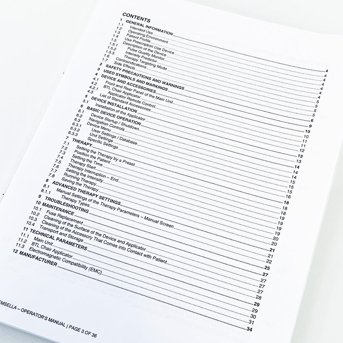 BTL Emsella Chair Applicator Operator's Manual Guide Operation Parameter Booklet