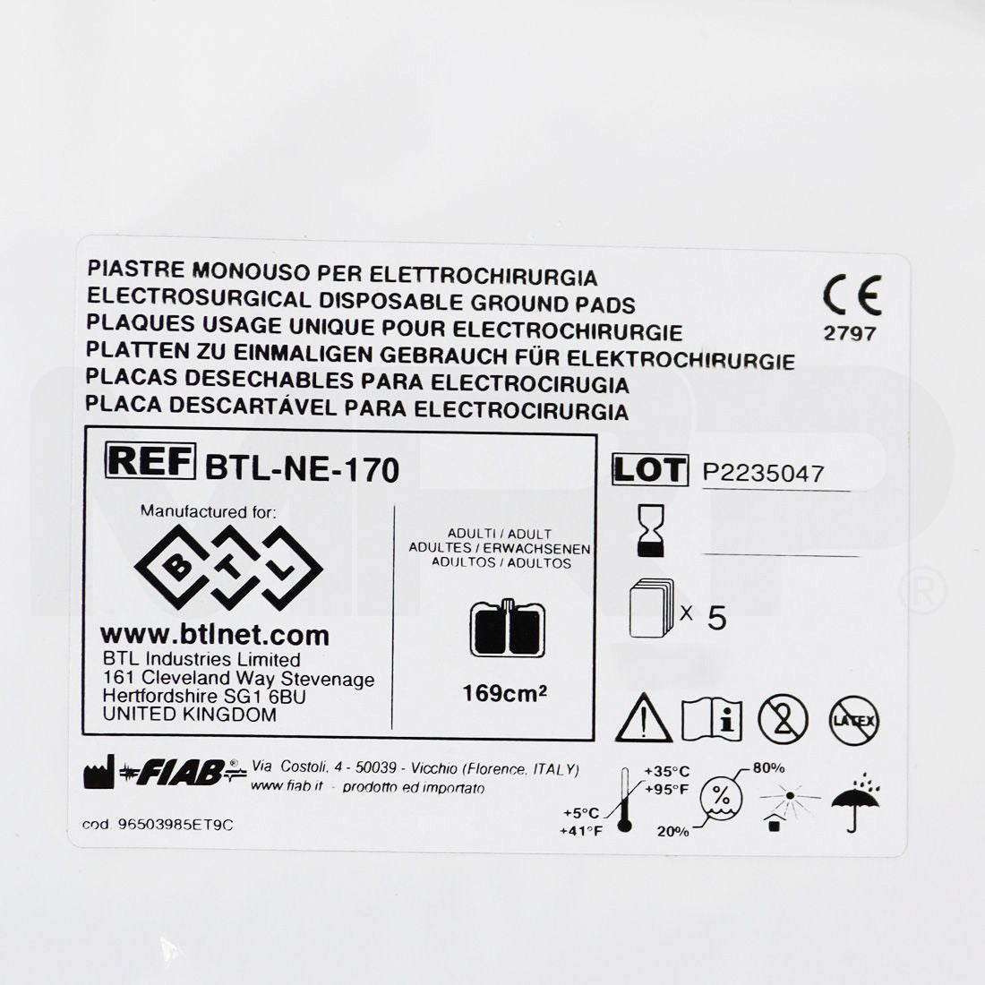 BTL Electrosurgical Disposable Grounding Pads BTL-NE-170 Exp 03/2025 5 Pack