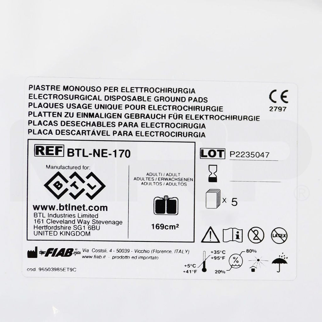 BTL Electrosurgical Disposable Grounding Pads BTL-NE-170 Exp 07/2024 5 Pack