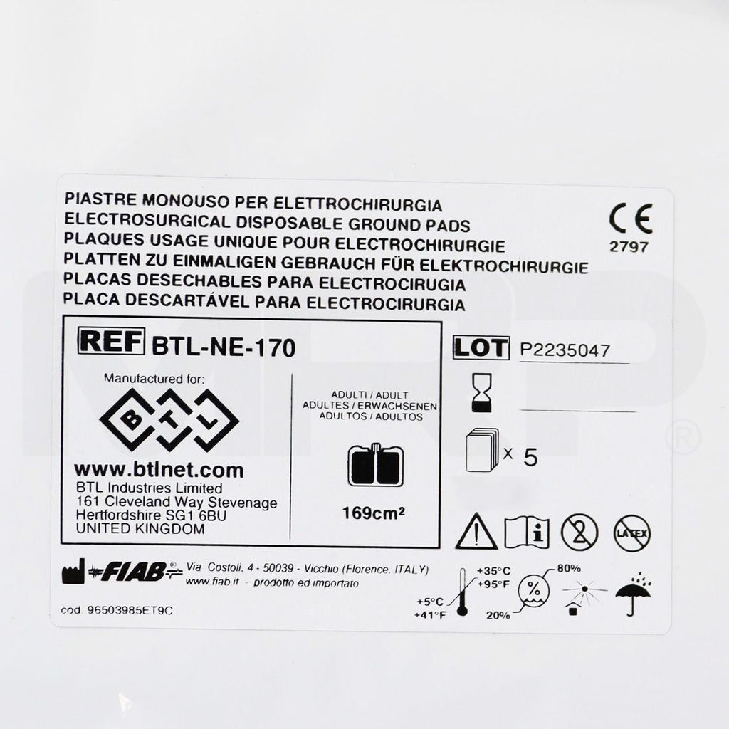 BTL Electrosurgical Disposable Ground Pads BTL-NE-170, 5 Pack - EXPIRED