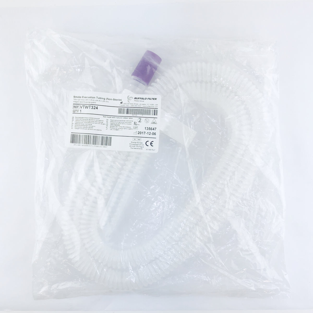 ConMed Buffalo Filter Smoke Evacuation Tubing (Non-Sterile) 7/8in x 6ft VTWT324