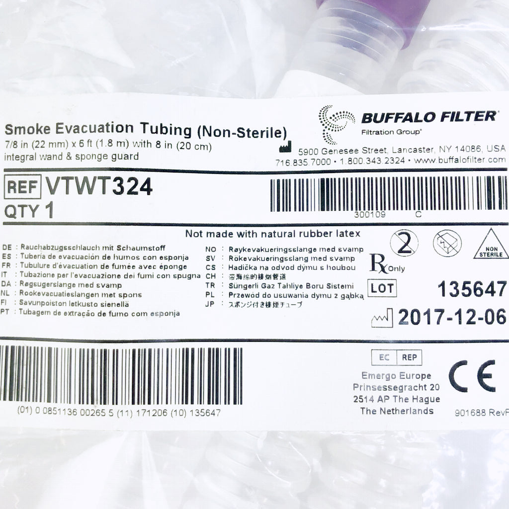 ConMed Buffalo Filter Smoke Evacuation Tubing (Non-Sterile) 7/8in x 6ft VTWT324