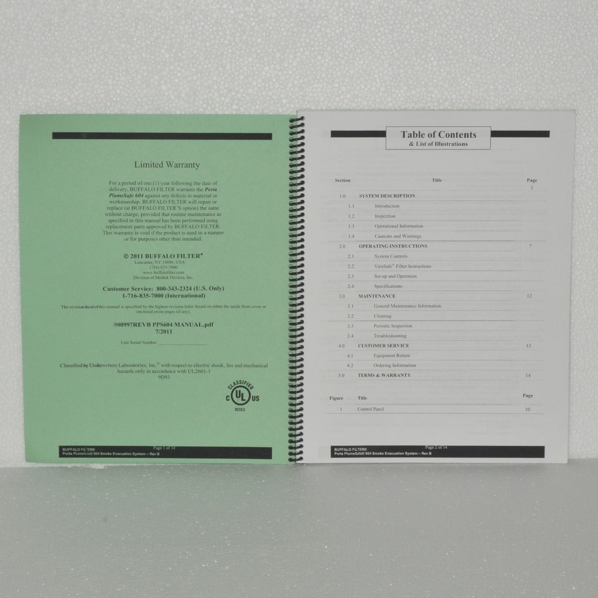 Buffalo Filter Operator's Manual Porta PlumeSafe 604 Smoke Evacuation System