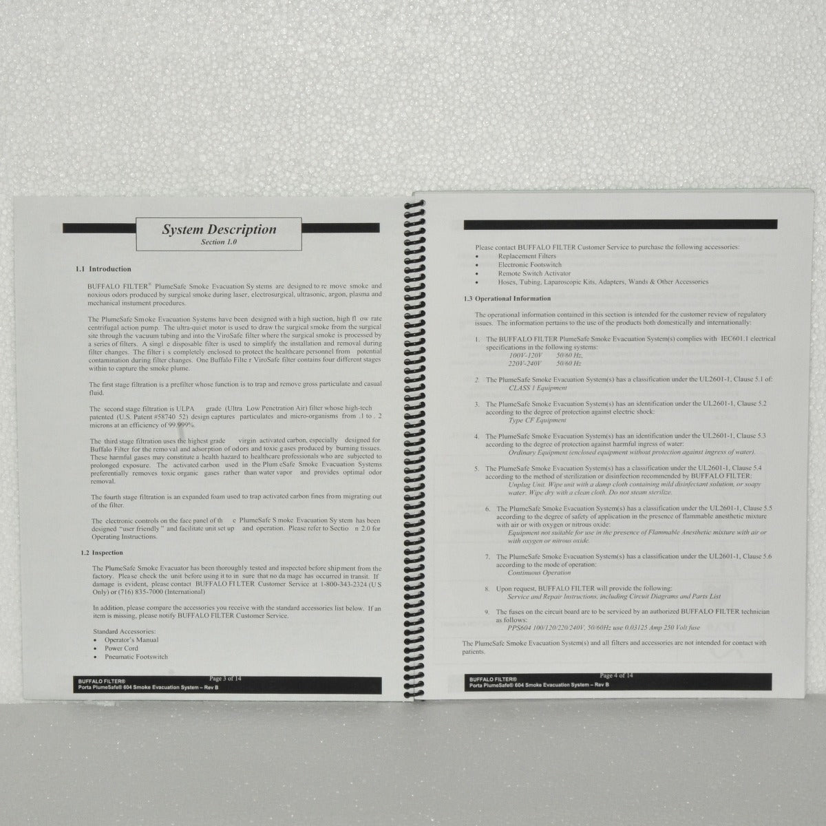 Buffalo Filter Operator's Manual Porta PlumeSafe 604 Smoke Evacuation System