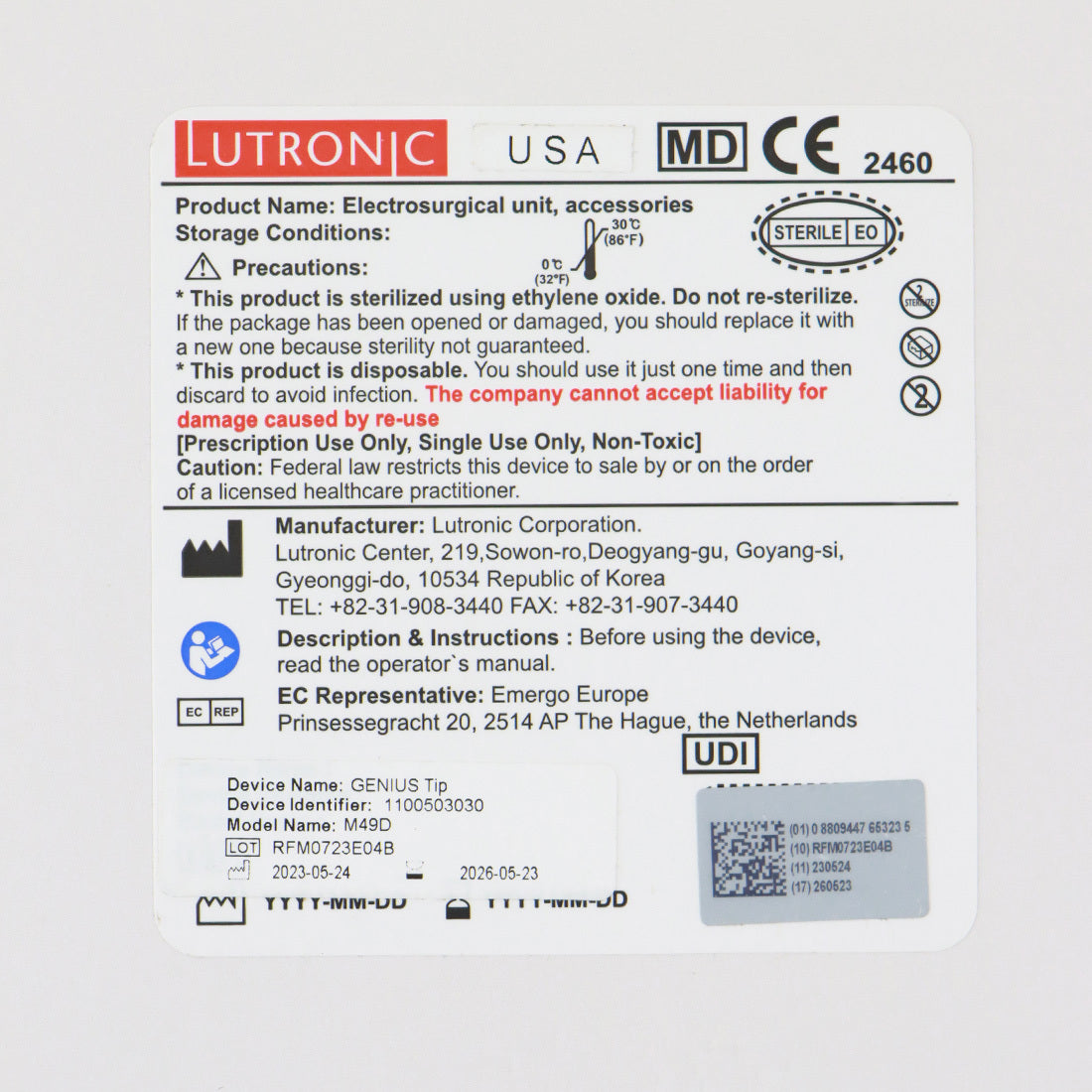Lutronic Genius M49D Electrosurgical Microneedling Non-S Tips - 10-Pack (EXP 05/23/2026)