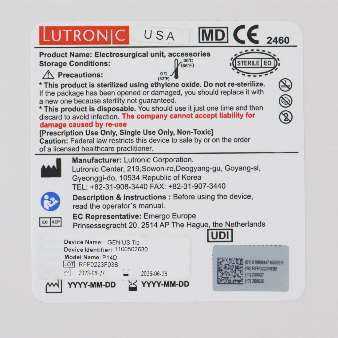 Lutronic Genius P14D Electrosurgical Microneedling Tips - 10-Pack (EXP 06/26/2026)