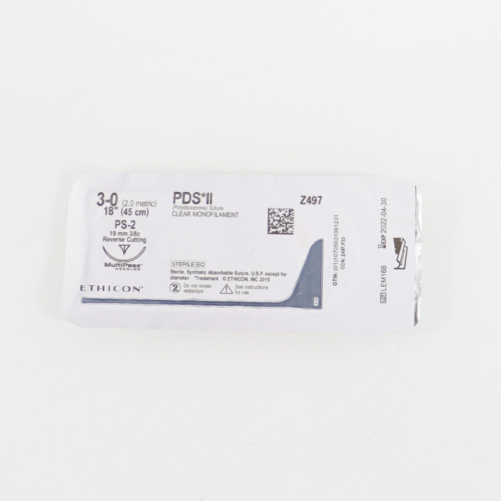 Ethicon Z497 PDS II PS-2 Polydioxanone Clear Mono Suture Reverse Cutting 3-0 x4