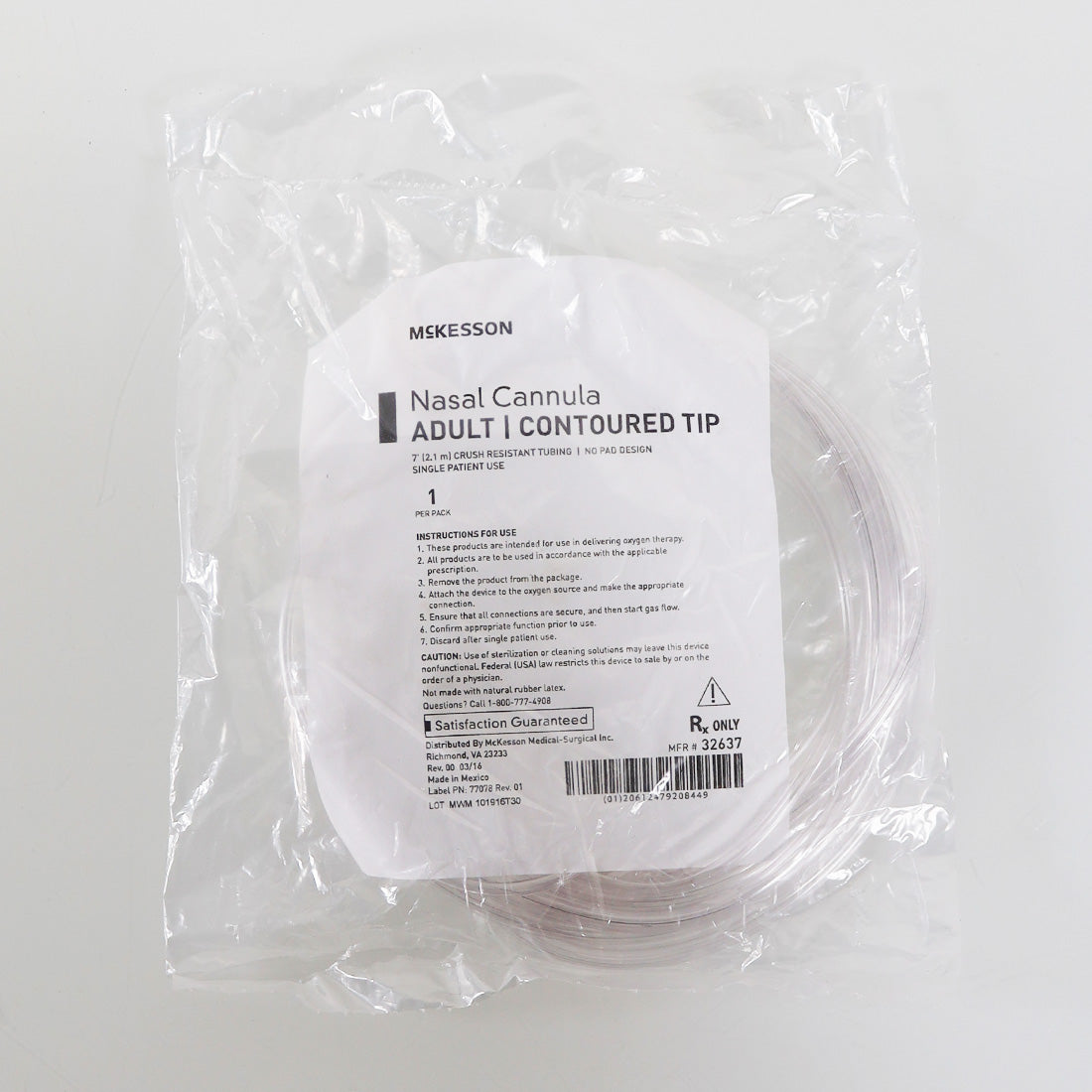 McKesson Nasal Cannula Adult Contoured Tip Crush Resistant Tubing 7' x4Pcs