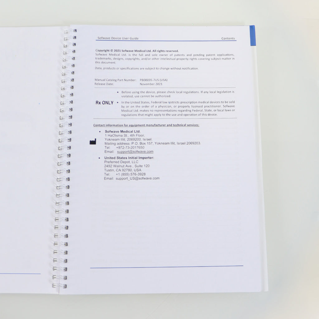 2021 Sofwave Simple Solutions User Device Guide Manual PB00035-7US