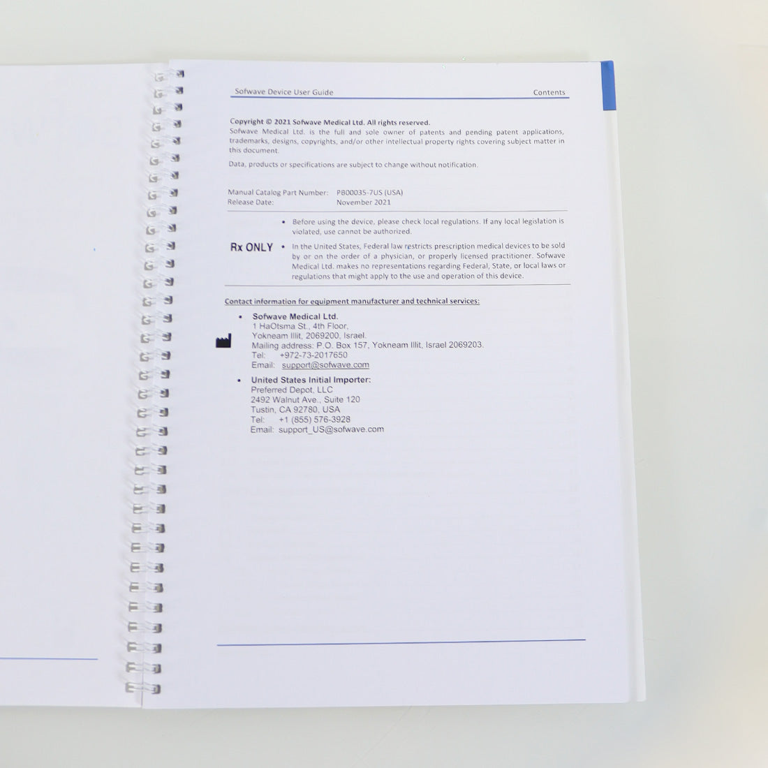 2021 Sofwave Simple Solutions User Device Guide Manual PB00035-7US