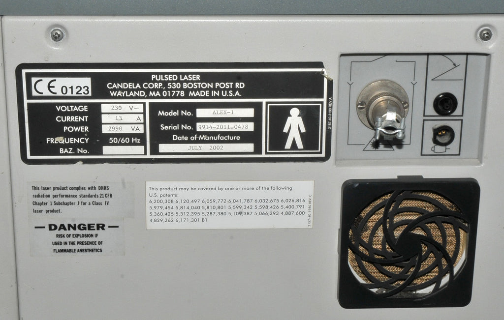 2002 Candela Alex-1 755nm Alexandrite Laser Hair Removal System + 3mm Fiber