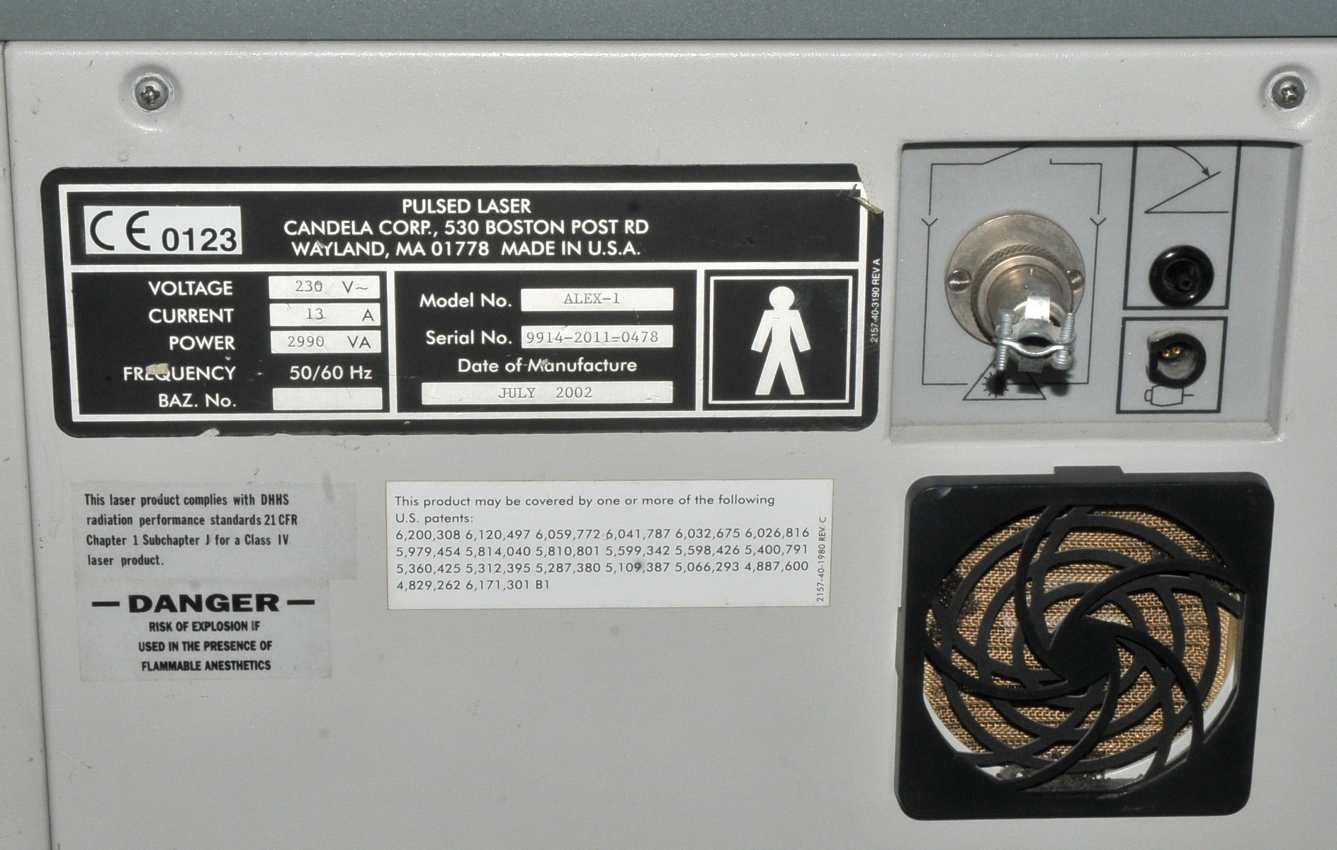 2002 Candela Alex-1 755nm Alexandrite Laser Hair Removal System + 3mm Fiber