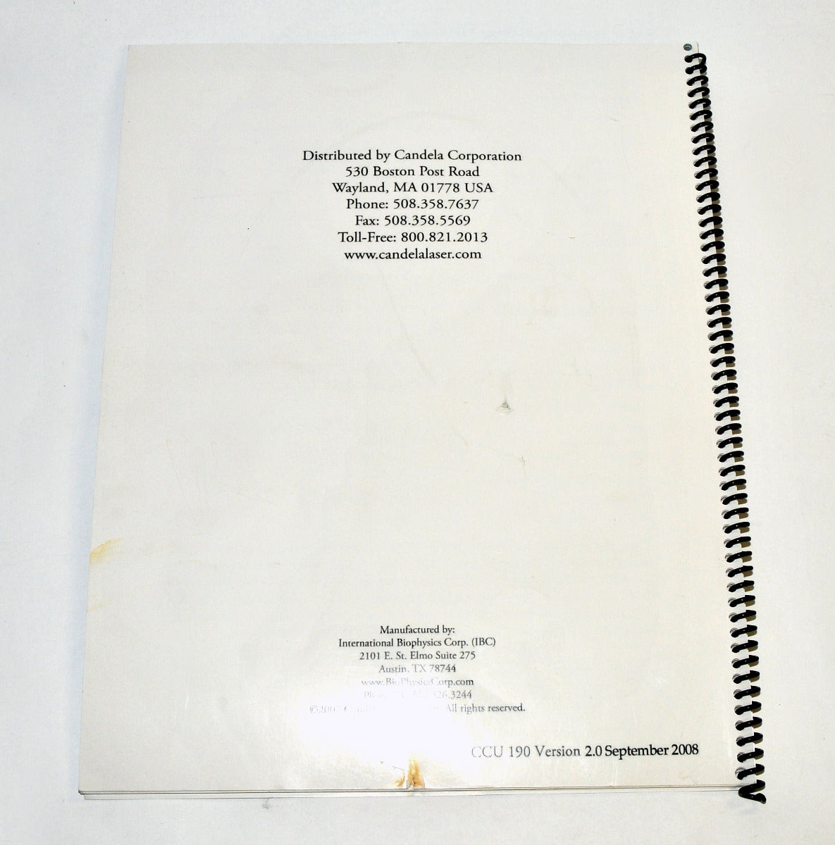 Candela SmoothPeel Operator's Manual 2008 VERSION 2.0 Setup Maintenance Specs +