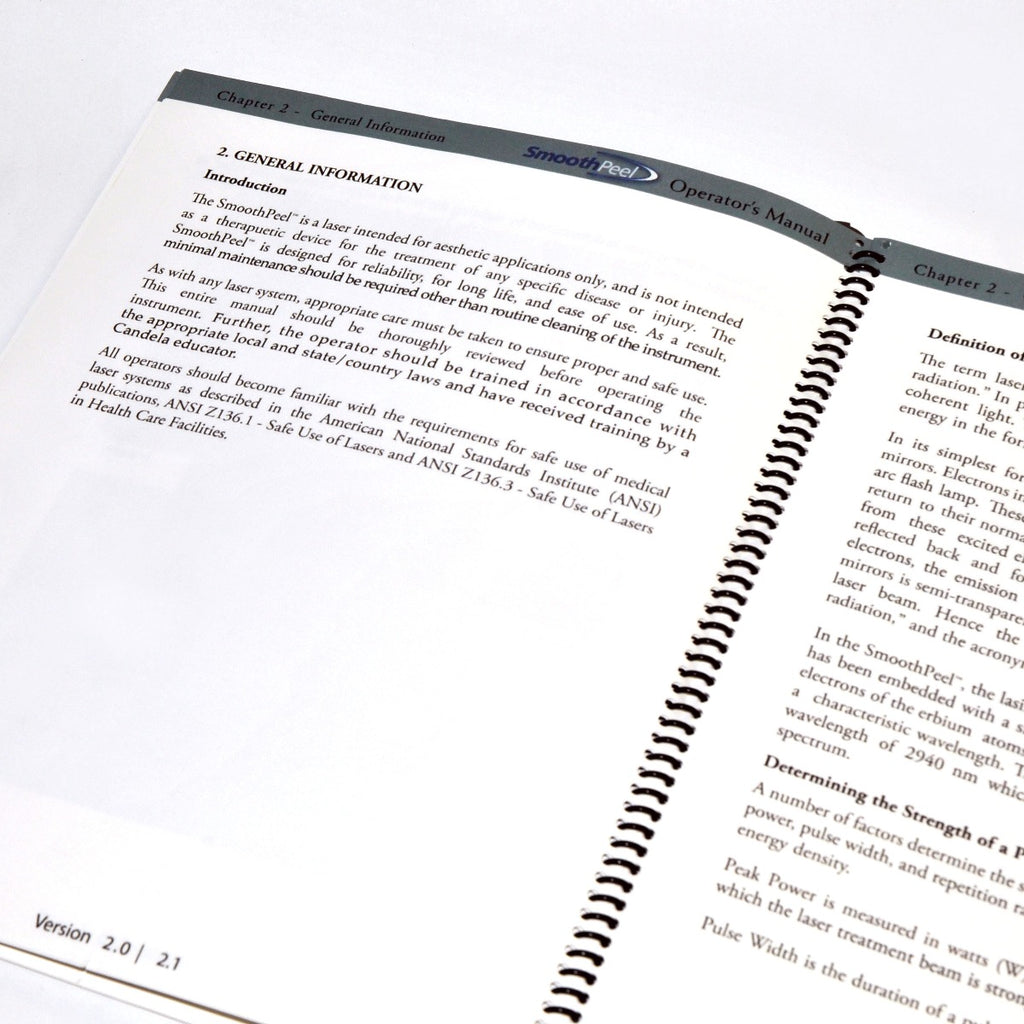 Candela SmoothPeel Operator's Manual 2008 VERSION 2.0 Setup Maintenance Specs +