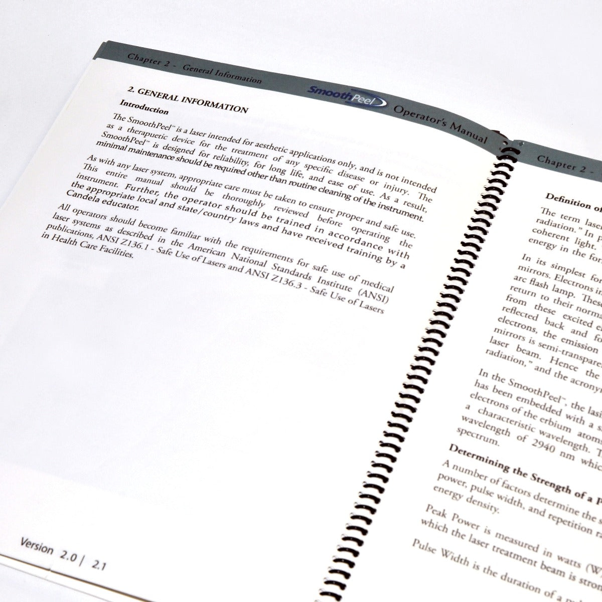 Candela SmoothPeel Operator's Manual 2008 VERSION 2.0 Setup Maintenance Specs +