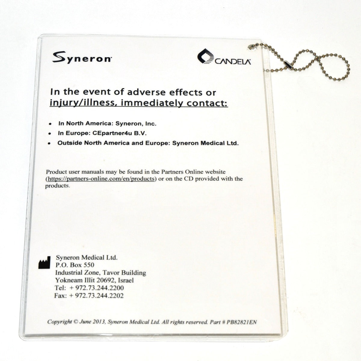 Candela Syneron Adverse Effects Injury Illness Immediate Contact Info PB82821EN