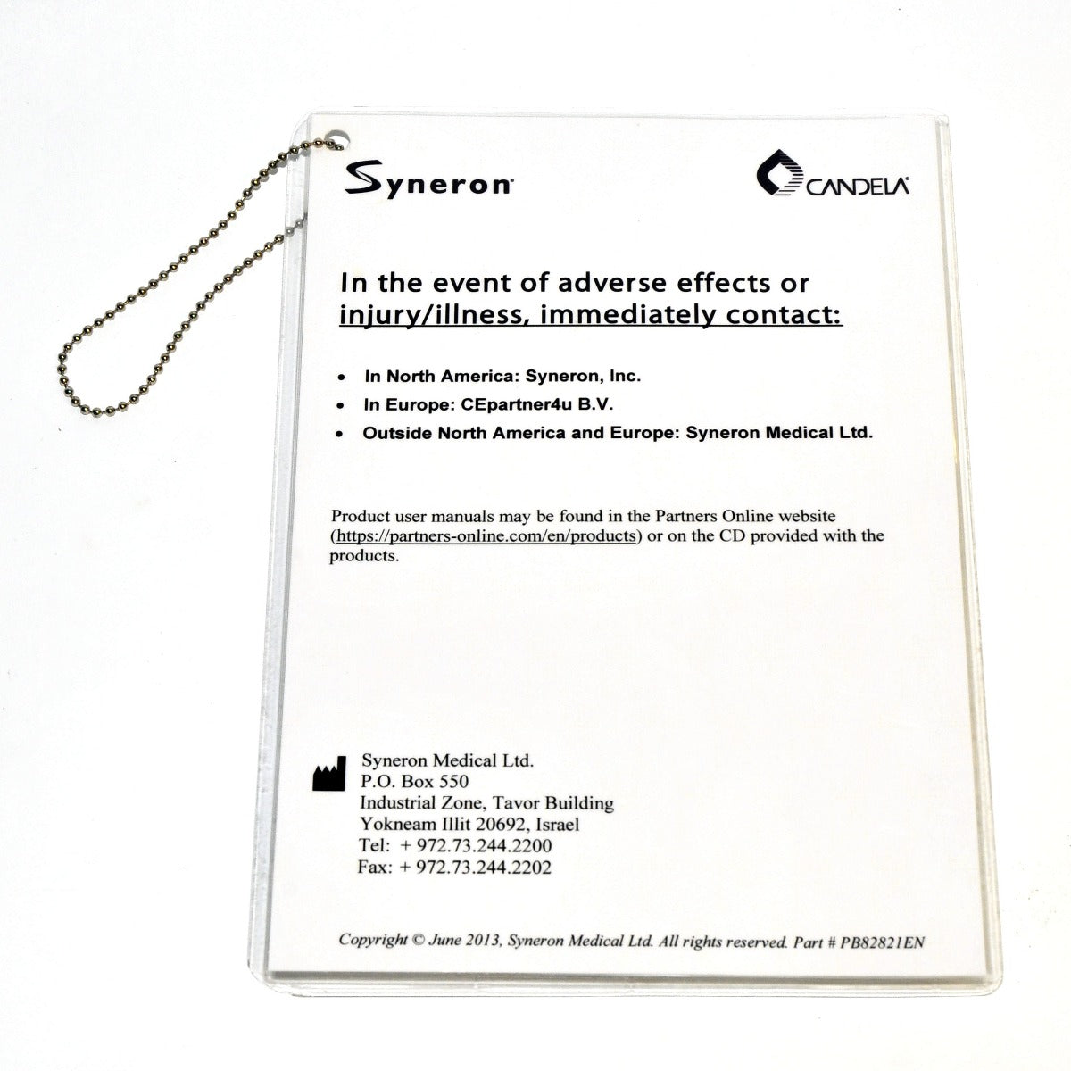 Candela Syneron Adverse Effects Injury Illness Immediate Contact Info PB82821EN