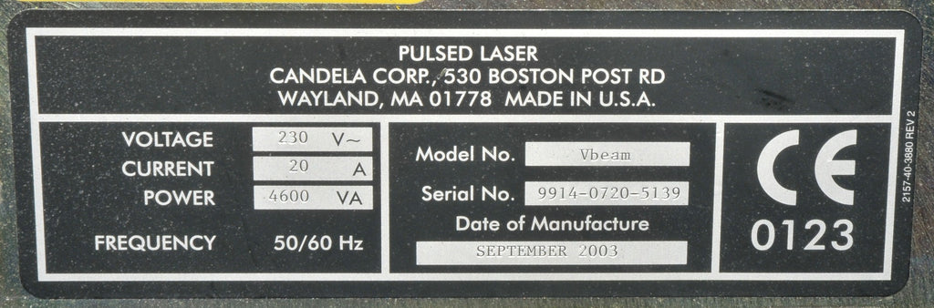 2003 Candela VBeam Wrinkles Scars Acne Stretch Marks Pulsed Dye Laser System