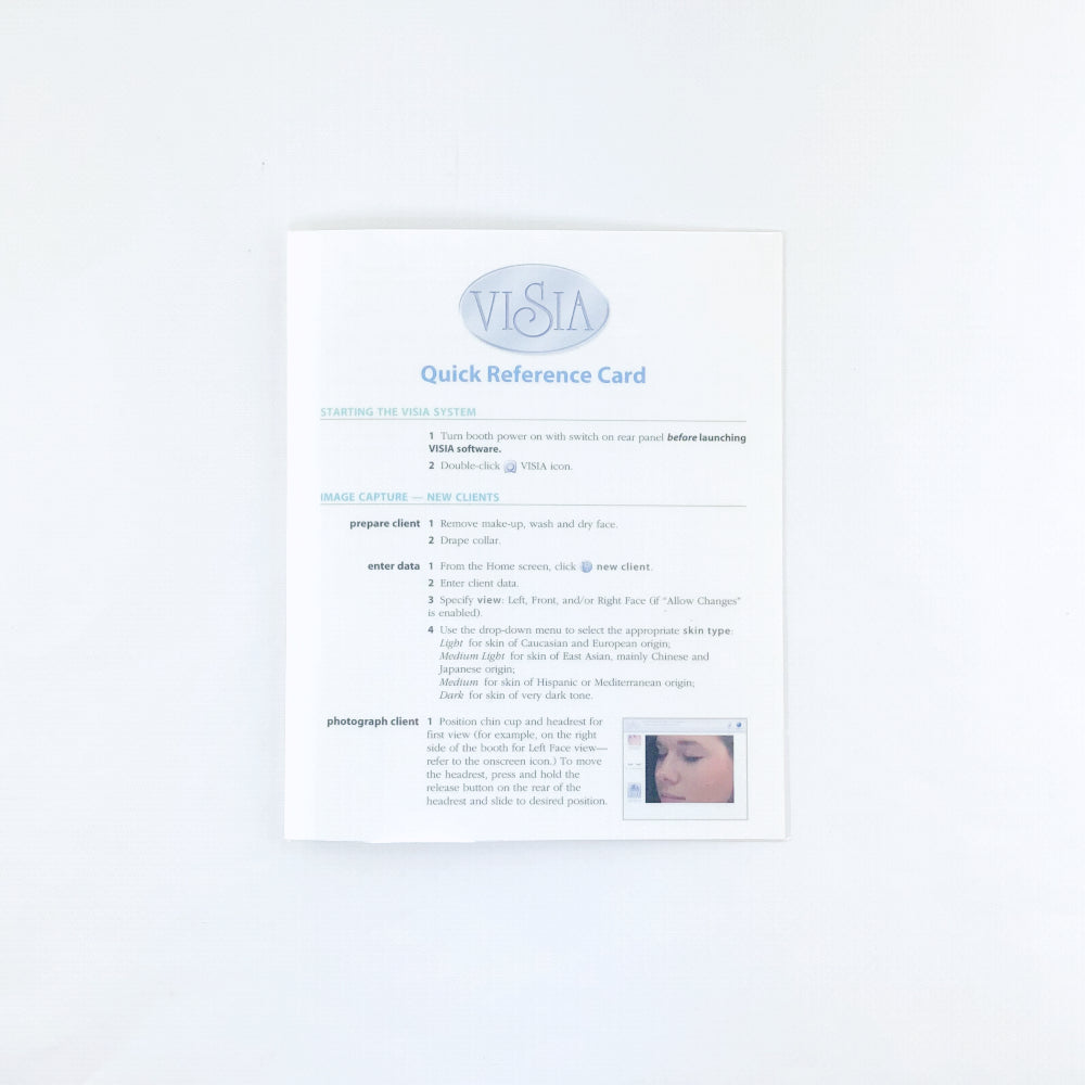 Canfield Visia Facial Imaging System Quick Reference Card PN: 0804-12