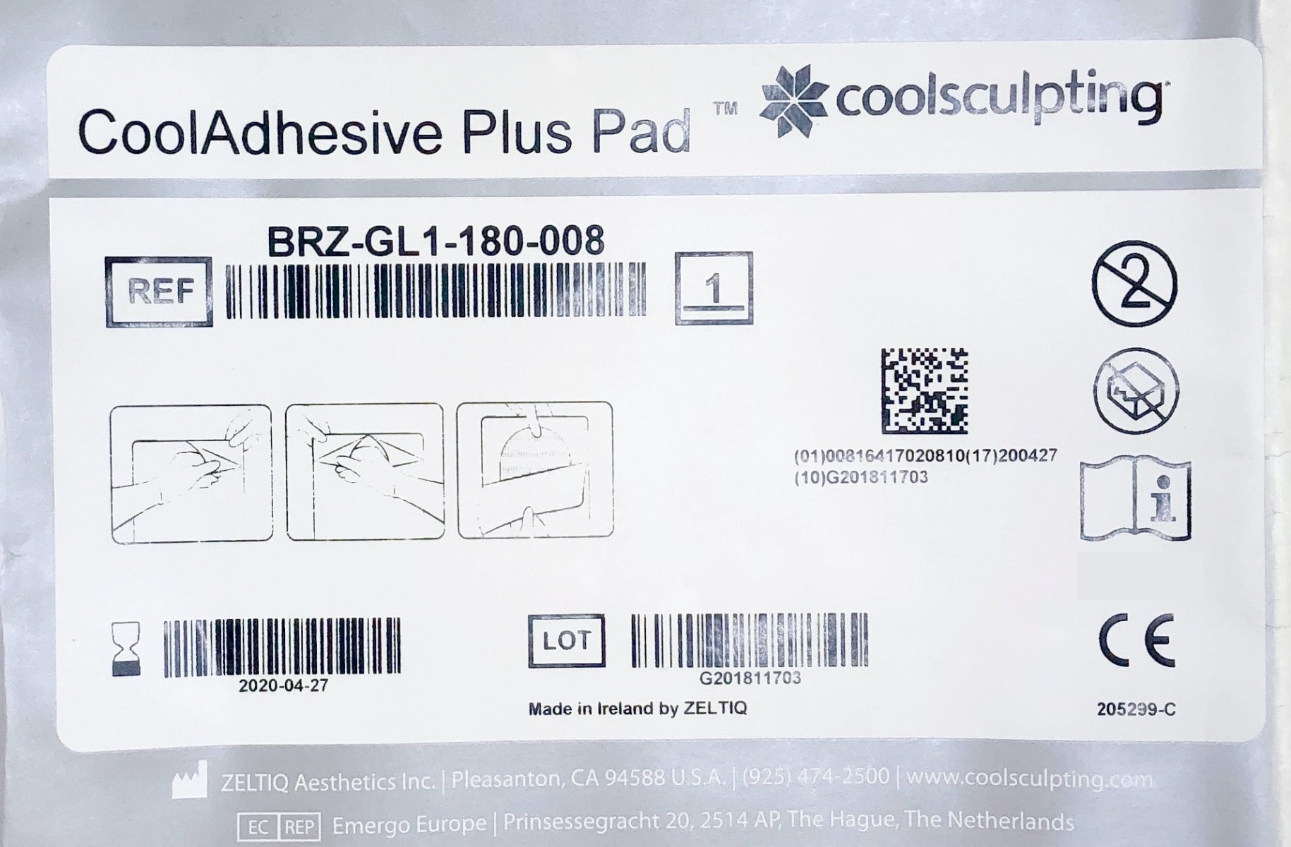 Zeltiq Coolsculpting CoolAdhesive Plus Pad BRZ-GL1-180-008 EXP 04/20 x7 Pack