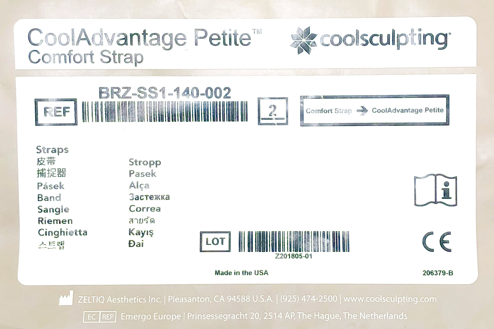 Zeltiq CoolAdvantage Petite Comfort Straps CoolSculpting BRZ-SS1-140-002 - 2 Pack
