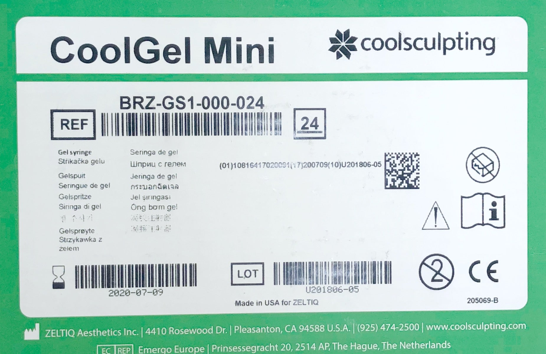 Zeltiq CoolSculpting CoolGel Mini BRZ-GS1-000-024 Exp. 07/2020 x24 Pack