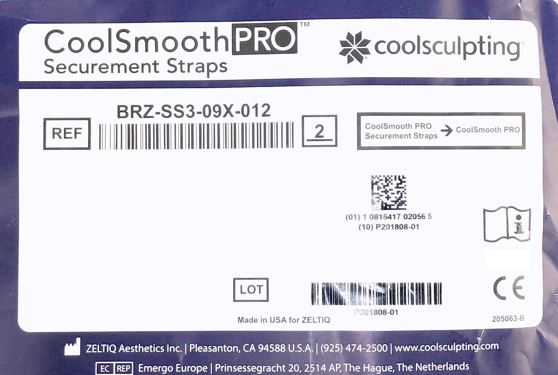 Zeltiq CoolSmooth Pro Securement Straps BRZ-SS3-09X-012 CoolSculpting - Pack of 2