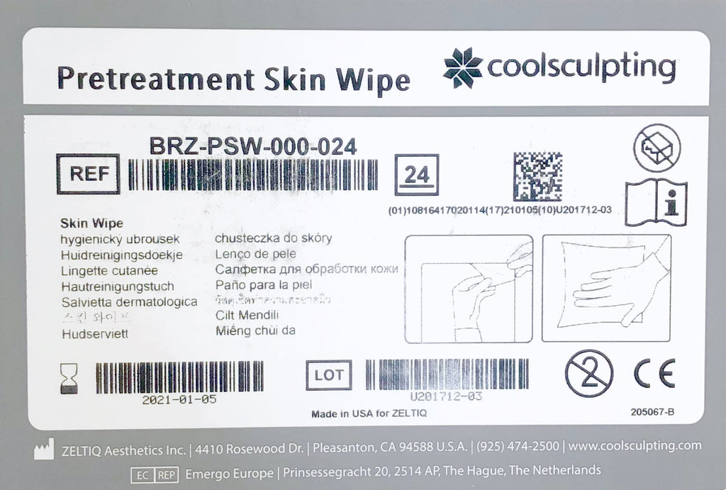 Zeltiq CoolSculpting Pretreatment Skin Wipes BRZ-PSW-000-024 Exp 01/21 - 24 Pack